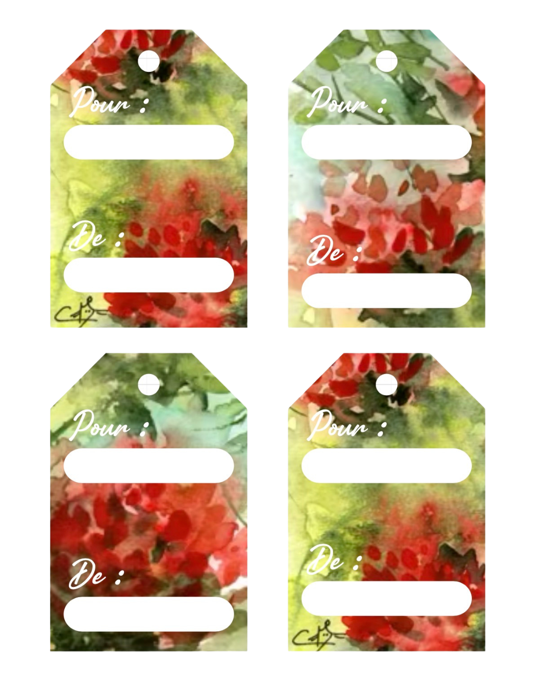 Etiquettes Cadeaux "Hortensias rouges"